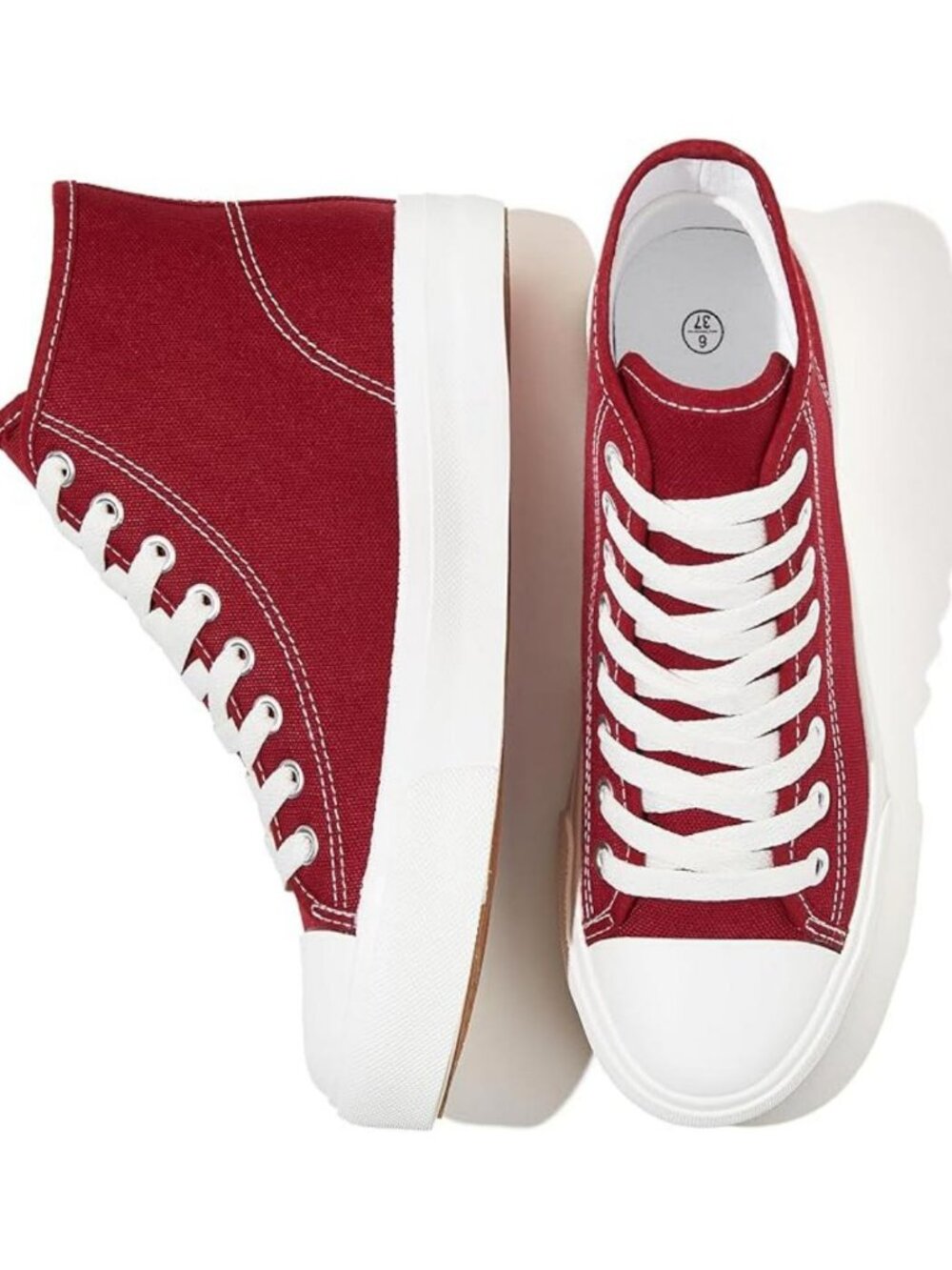 Women's Wine Red High Top Canvas Casual Lace Up Fashion Sneakers Shoes